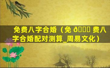 免费八字合婚（免 🍀 费八字合婚配对测算_周易文化）